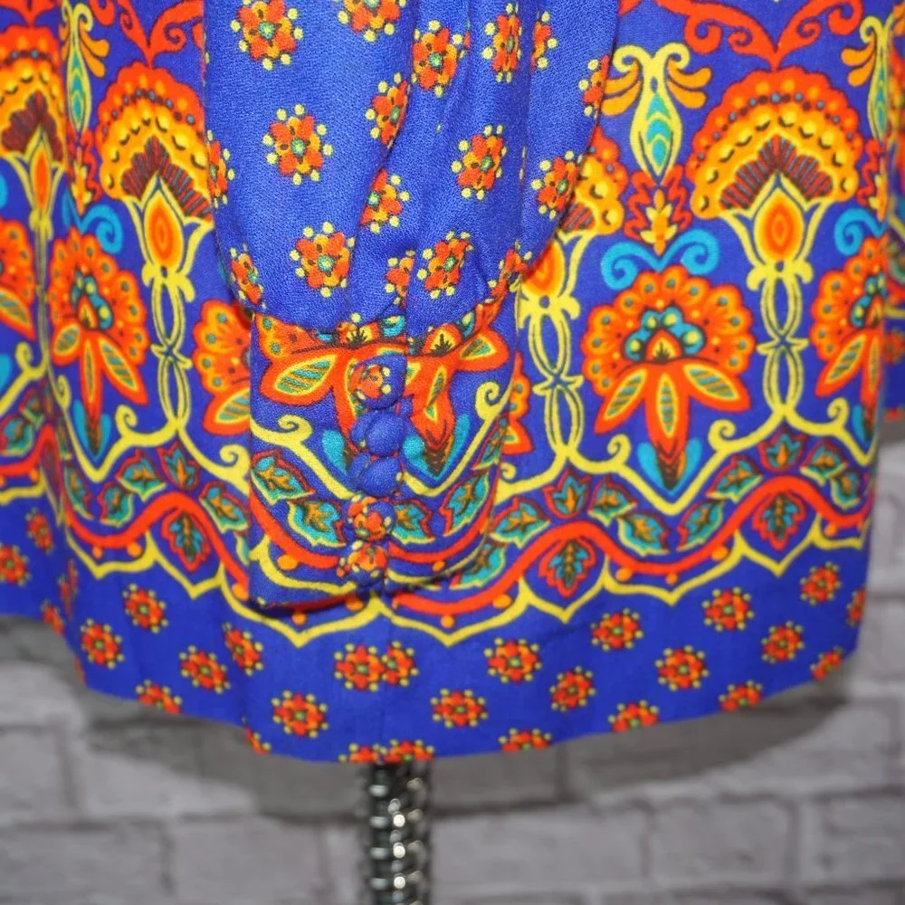 Vintage 70s Floral Barkcloth Tunic Top - Picture 7 of 9